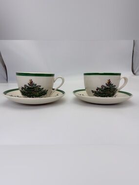 Two Vintage Spode Christmas Tree Coffee/Tea Cup and Saucer Set - Made in England